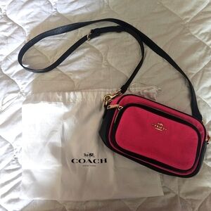 Coach - Bright Hot Pink And Black Leather Crossbody